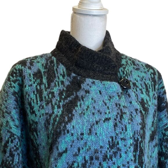 Vintage Hilda Wool Sweater Jacket Made in Iceland Size Small Blue Black - Picture 6 of 11
